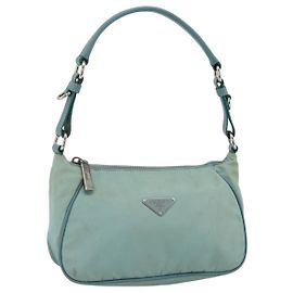 PRADA Shoulder Bag Nylon Leather Light Blue Silver Auth BAZ537 Silvery Light blue