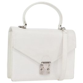 FENDI Hand Bag Leather 2way White Silver Auth LNZ694 Silvery White