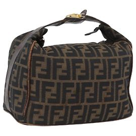 FENDI Sac Vanity en Toile Zucca Noir Marron Auth ep13903 Marron Noir