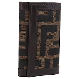 FENDI Zucca Canvas Key Case Black Brown Auth am11078A Brown Black
