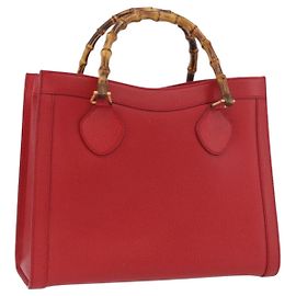 Bolsa de Mão de Couro Gucci Bamboo Vermelha Dourada 002 0260 Auth gh1968 Vermelho Dourado