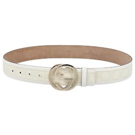 GUCCI Interlocking GG Supreme Belt PVC 39.4"" White 142930 Auth gh2023 White