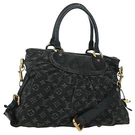 LOUIS VUITTON Bolsa Monogram Denim Neo Cabby MM 2Way Negra M95351 LV Auth YKZ247V Negro