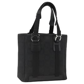 Salvatore Ferragamo Gancini Tote Bag Canvas Black Silver Auth ka3385 Black Silvery
