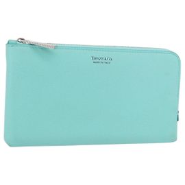 Autre Marque TIFFANY&Co. Long Wallet Leather Blue Silver Auth am11119A Silvery Blue