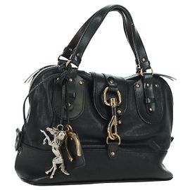 Chloé Bolsa de mão em couro preto e prata Chloe Kerala Auth YKZ231V Preto Prata