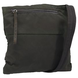 PRADA Schultertasche Nylon Khaki Silber Authentisch BSZ053 Silber Khaki
