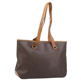 Céline CELINE Macadam Canvas Tote Bag PVC Leather Brown Gold Auth bs34007 Brown Golden
