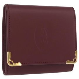Monedero de cuero burdeos Must Line de CARTIER con dorado Auth am11082A Dorado Burdeos