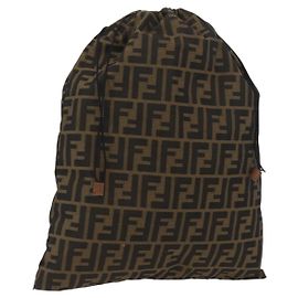 FENDI Zucca Canvas Drawstring Bag Clutch Bag Schwarz Braun Authentisch YKZ188A Braun Schwarz