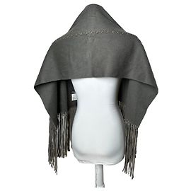 Vintage Salvatore Ferragamo Cashmere-Leder-Schal in Anthrazit Anthrazitgrau