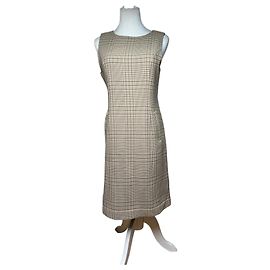 Vintage Dior Wool Checked Dress M Beige Brown Beige