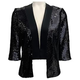 Autre Marque Galvan London Black Sequined Open Front Jacket Black