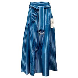 Saia midi de algodão listrada azul médio / creme com cinto Akris Punto Azul