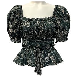 Ulla Johnson Negro / Ecru Blackbird Top de Manga Abullonada Evita Negro