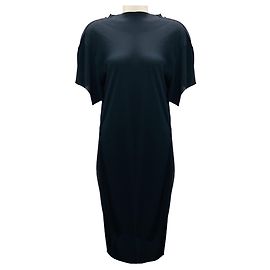Lanvin Navy Blue Raw Edge Chiffon Midi Dress Navy blue