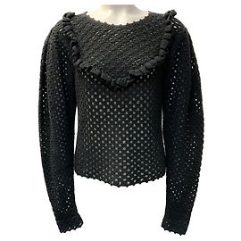 Pull Alda en crochet noir tricoté à la main par Ulla Johnson Noir