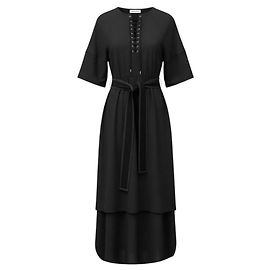 Robe midi noire à lacets froncée Yigal Azrouel avec ceinture Noir