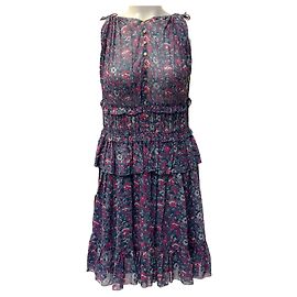 Robe en soie à fleurs Ditsy bleue / rose d'Ulla Johnson Bleu Marine