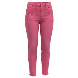 Jeans de mezclilla elástica de algodón bordado Etro rosa / blanco Rosa