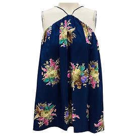 Zimmermann Navy Bouquet Halter Neck Blouse Navy blue
