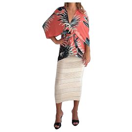 Autre Marque Top in seta Adriana Degreas con stampa floreale salmone Multicolore