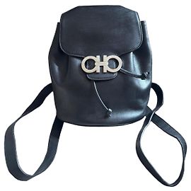 Salvatore Ferragamo Gancini Leather Backpack Black