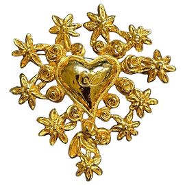 Christian Lacroix Broche Coração e Flores Dourado Dourado
