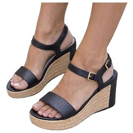 Sandali con zeppa Prada in pelle nera Nero