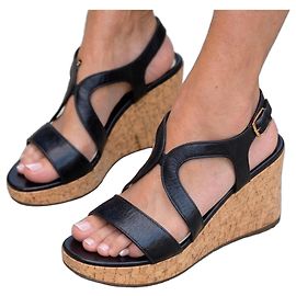 Sandali con zeppa in pelle nera di Prada Nero