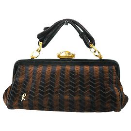 Borsa da dottore vintage in velluto a righe marrone e blu Roberta Di Camerino Marrone