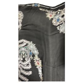 Alexander Mcqueen Lenço de seda preto com decorações de joias Preto