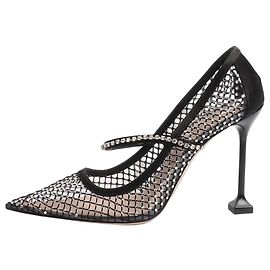 Miu Miu Schwarze, mit Kristallen verzierte Mesh-Pumps - Größe EU 38 Schwarz