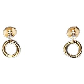 Cartier 750 Yellow Gold Diamond Trinity Earrings Golden