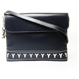 Bolsa de ombro de couro com logo Y-cut Yves Saint Laurent Azul marinho