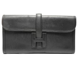 Pochette Hermès Jige Elan 29 en cuir Swift noir Noir
