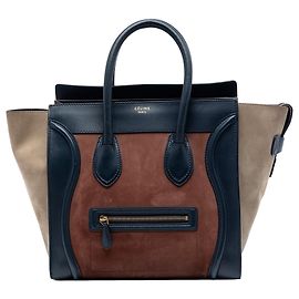 Céline Celine Mini Borsa da Viaggio Tricolore in Pelle Scamosciata e Vitello Marrone Marrone Altro