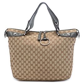 Gucci Beiger großer GG Canvas Icon Bit Shopper Andere