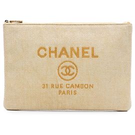 Chanel Gelbe Große Raphia Deauville O Clutch Andere Gelb