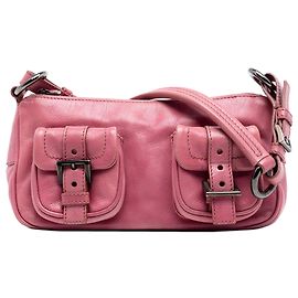 Bolsa de ombro de couro macio rosa com duas bolsas Prada Rosa