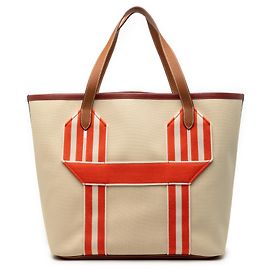 Bolsa Tote Pursangle em Lona e Clemence Bege da Hermès Bege