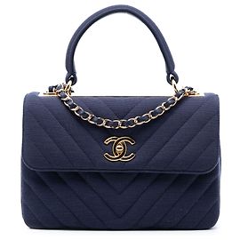 Chanel Azul Pequeno Chevron Jersey Trendy CC com Alça Superior Azul Azul escuro