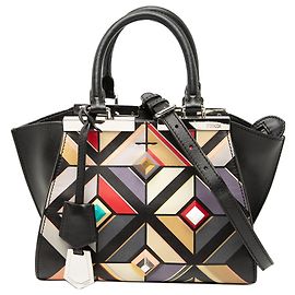 Bolsa 3Jours geométrica com studs em mini couro de bezerro preto Fendi Preto