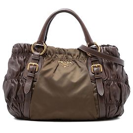 Borsa Prada in tessuto e nappa gaufre marrone Marrone Cachi