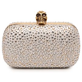 Clutch de cetim com cristais marrons em forma de caveira Alexander McQueen Marrom Bege
