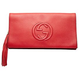 Gucci Red Leather Soho Disco Clutch Red