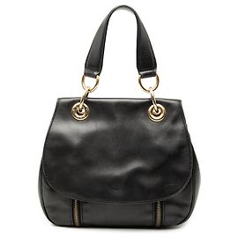 Céline Celine Black Leather Eyelet Flap Handbag Black