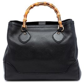 Gucci Black Medium Leather Bamboo Diana Tote Black