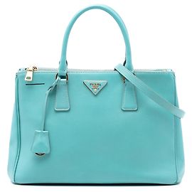 Bolsa Prada Galleria Double Zip em Saffiano Lux azul médio Azul Turquesa
