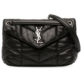 Borsa a spalla Loulou Puffer Monogram in agnello nero Saint Laurent Nero